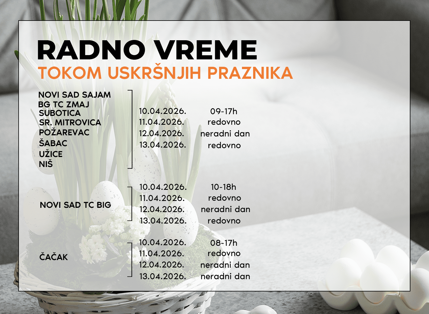 Izmenjeno radno vreme tokom uskršnjih praznika
